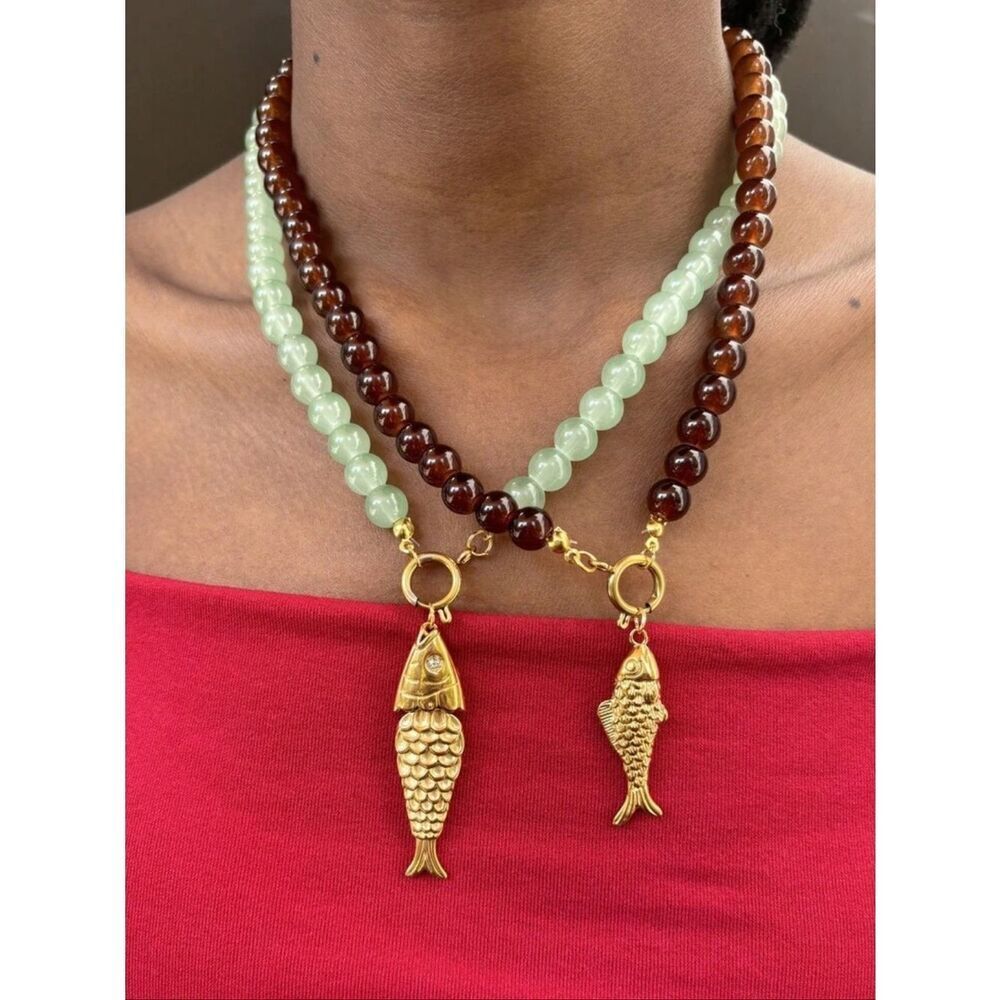 Fish BrownโBead Necklace N2103